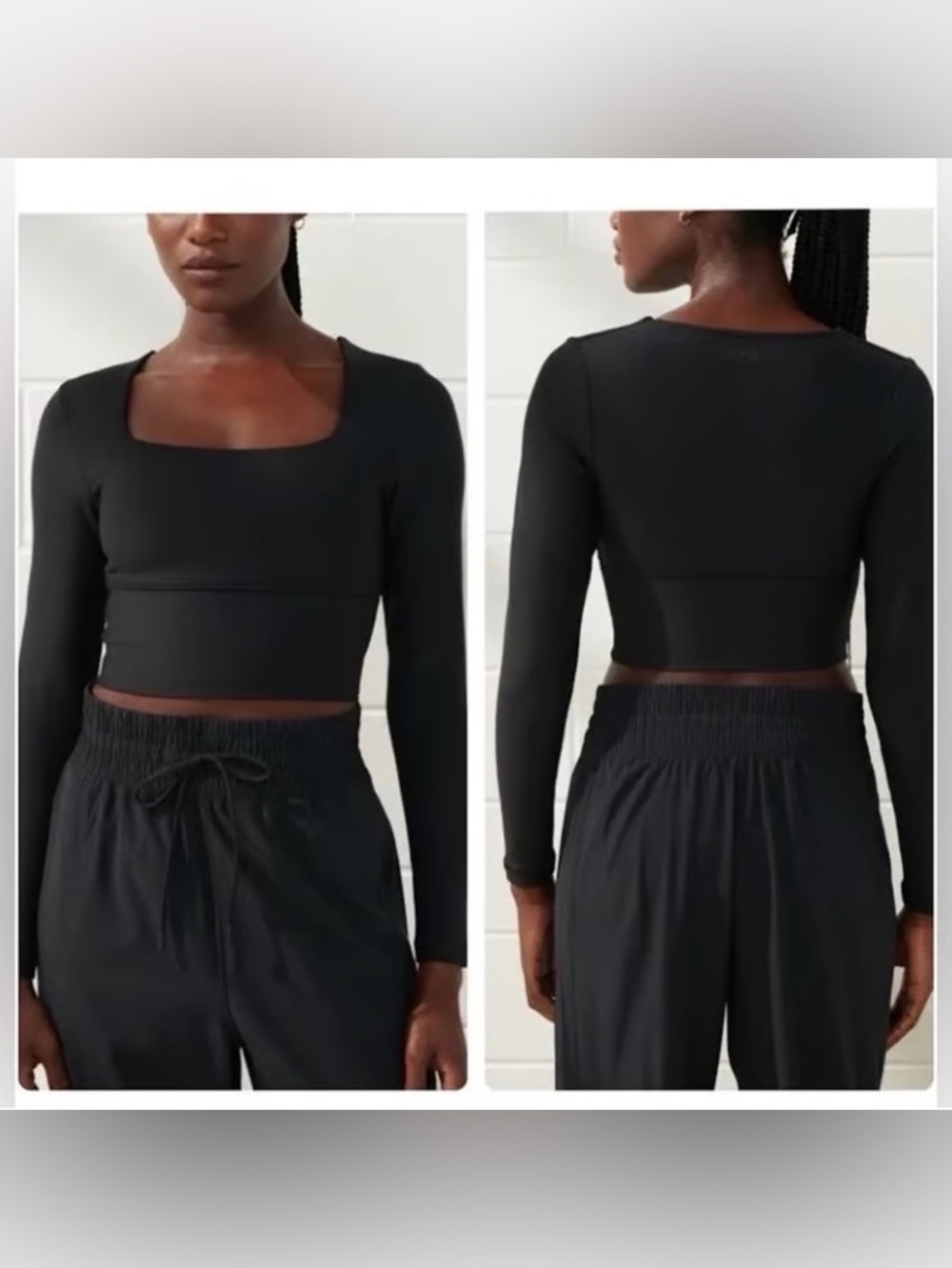 YPB Abercrombie sculptlux square neck workout long sleeve top size S black